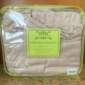 Angel Collection Queen Size 100% Moso Bamboo Sheet Set Beige